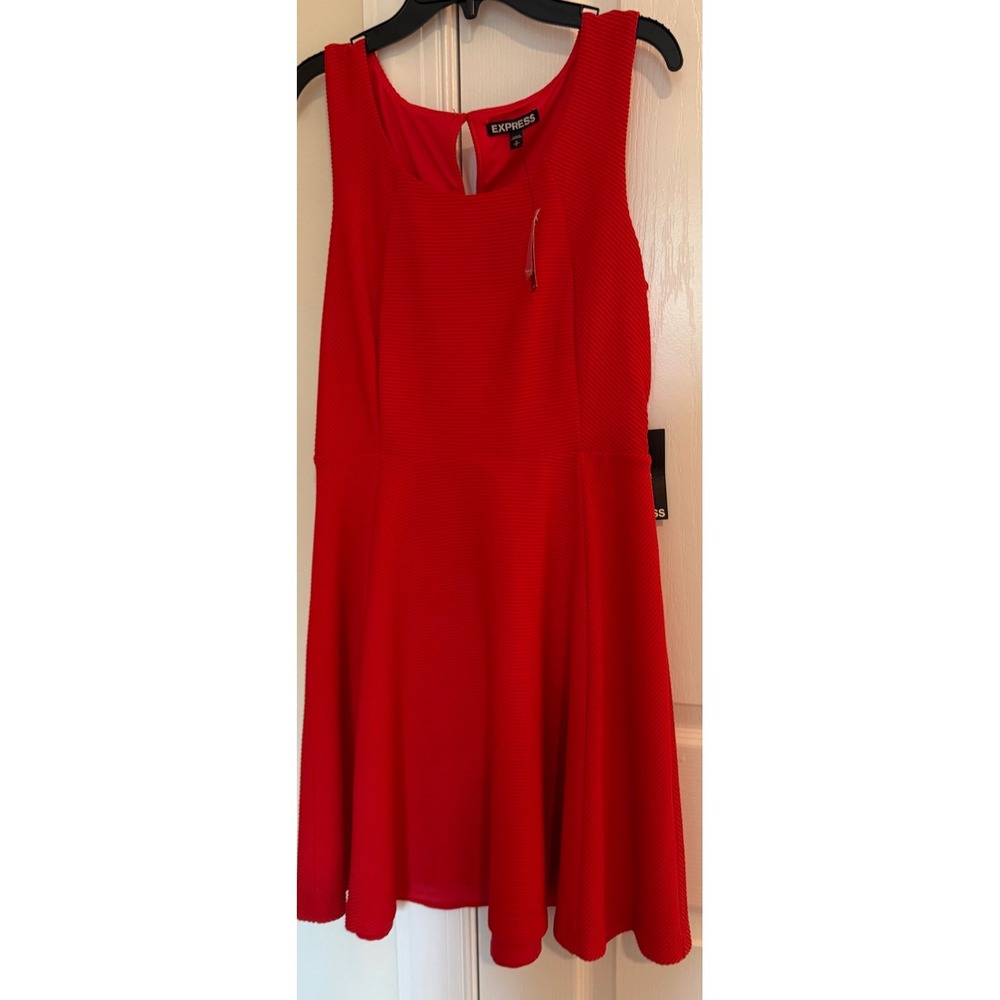 Express Red Textured Ottoman Knit Fit and Flare Keyhole Back Dress Small NWT